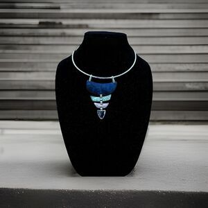 RLM Studio Modernist Necklace, Hammered Silver Tone Torque & Geometric Pendant